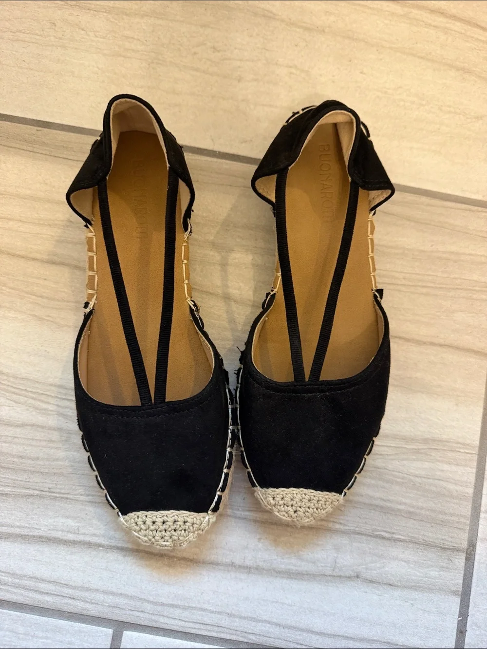 Women's Black Espadrille Flats with Braided Toe